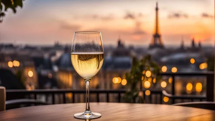 Fotobehang Nice Baikal wine in Paris. Eiffel Tower in the background