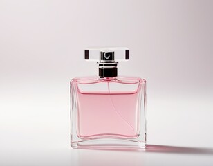 Mock up Perfume bottle with pink water  on white background