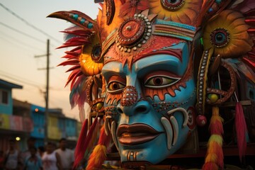 Fototapeta premium Carnival in Barranquilla, Colombia: A dazzling spectacle of vibrant costumes, rhythmic music, and lively dances, celebrating the city's rich cultural heritage and festive spirit.