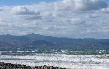 Obraz premium view of the Mediterranean Sea and the mountains of Cyprus during a storm 1