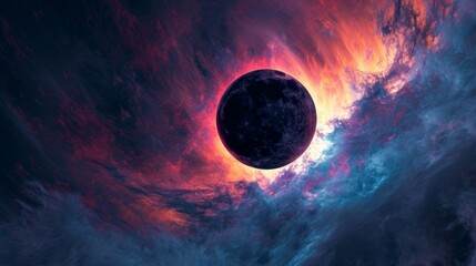 a full dark moon eclipse scary painting. wallpaper background