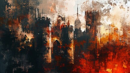 Obraz na płótnie Canvas a painting of a dark fantasy magic evil castle cathedral building scary. wallpaper background