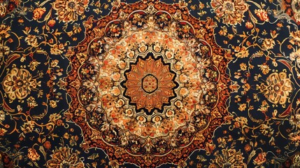 a vintage texture pattern persian iranian carpet on a floor. wallpaper background. Generative AI