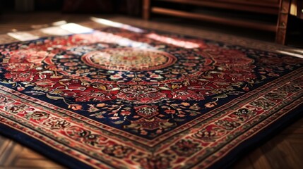 a vintage texture pattern persian iranian carpet on a floor. wallpaper background. Generative AI - obrazy, fototapety, plakaty