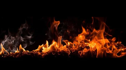 Sierkussen Fire flames on black background. For art work design, banner or backdrop. Flames against a black background. Fire concept. dangerous concept. Art concept. Wave concept. Flame concept. Background conce © IC Production