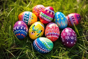 Fototapeta na wymiar Meadow Marvel: Colorful Easter Eggs Bringing Radiance to a Spring Day. Generative AI