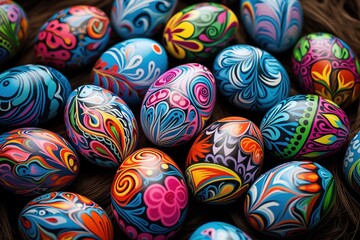 Fototapeta na wymiar Petal Palette Easter Delight: Colored Eggs Decorated with Whimsical Floral Designs. Generative AI