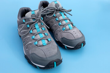Hiking Male Trekking Footwear, Waterproof Non Slip Mountain Shoes, Adventurer Boots on Blue...