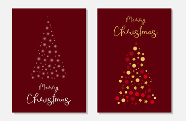 Fototapeta na wymiar Holiday postcard with New Years Christmas tree. Dark red background.. Layout greeting card template. Vector illustration.