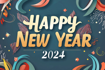 New Year themed banner with the words "Happy New Year" Greeting Card