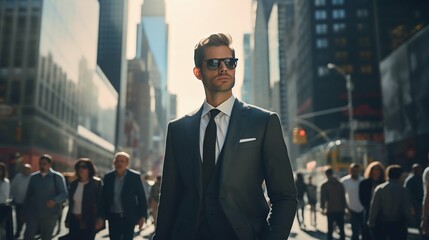 Confident Businessman Walking in the City. Generative ai