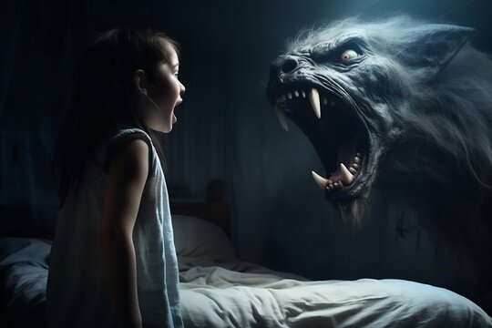 Frightening Apparition Haunting a Young Girl. Generative ai