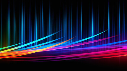 Isolated colorful neon lines on a black background. Abstract colorful neon background