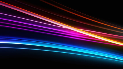 Isolated colorful neon lines on a black background. Abstract colorful neon background