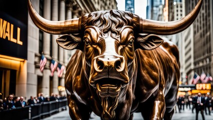 Fototapeta na wymiar The Golden Bull of Stock trading and Investment