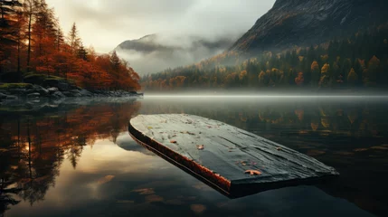 Fotobehang Lakeside Swivel: A Refined Board in Misty Surroundings © Sekai