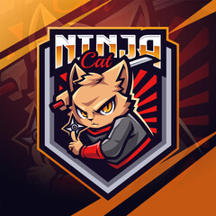Ninja cat esport mascot logo design