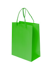 Green paper shopping bag on a transparent background or PNG file. Clipping path. Shopping sale delivery concept