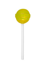 Yellow lollipop on a transparent background or PNG file. Clipping path. Candy sucker on stick.