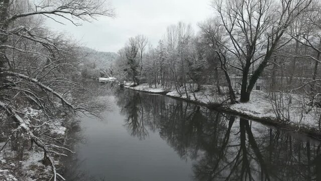 Winter view of Pancharevo lake, Sofia city Region, Bulgaria