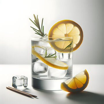 Gin and tonic garnished with a lemon