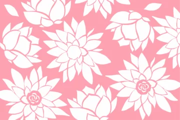 Fotobehang Tropische Bladeren Lotus, flower, pattern, floral, seamless, vector, wallpaper, illustration, decoration, art, nature, design, spring, flowers, leaf, summer, pink, texture, ornament, decor, color, blossom, plant, vintag  © bryan