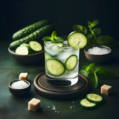 Alcoholic drink with cucumber slices