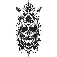 tribal skull tattoo, skull and crossbones, tattoo pattern, tattoo art, illustration, white background