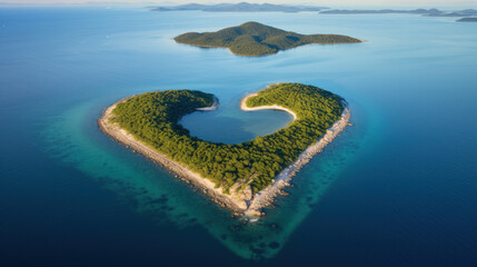 Heart-shaped tropical island, day light - obrazy, fototapety, plakaty