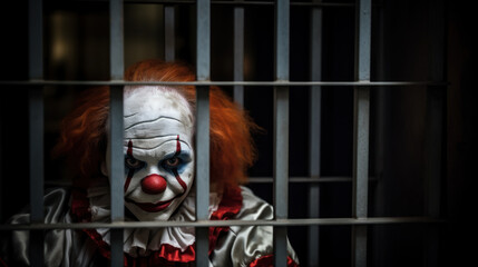 Killer clown finally behind the bars for his crimes - obrazy, fototapety, plakaty