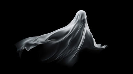 Flying white ghost isolated on black background