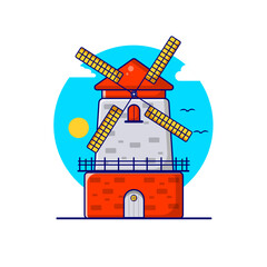 Art & Illustration Windmill Stock Illustration. Agriculture, Animal Husbandry, rocks, cartoon, illustration.