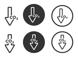 Trendy CO2 emission reduction flat vector icons set