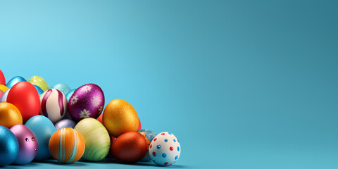 Fototapeta na wymiar easter eggs on a blue background