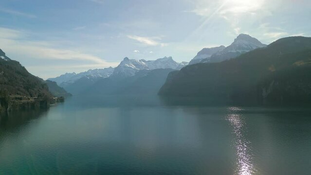 Panoramic aerial view of Brunnen and  Ingenbohl, Switzerland