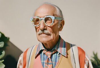 Senior man with eccentric look - 60 years old man having fun, Eccentric Old Man, ai generative - obrazy, fototapety, plakaty