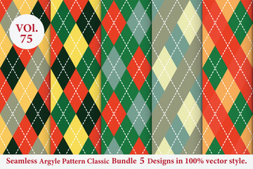 Argyle Pattern vector Bundle 5 designs Vol.75, classic Fabric texture background