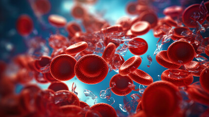 Microscopic photo of platelets collected in the field of thrombosis - obrazy, fototapety, plakaty