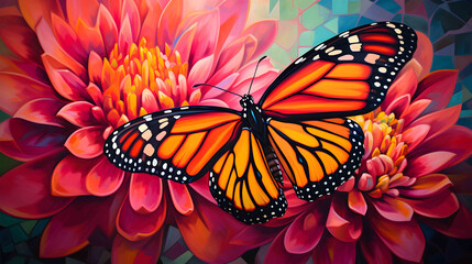 Monarch Butterfly's Floral Fantasy - obrazy, fototapety, plakaty