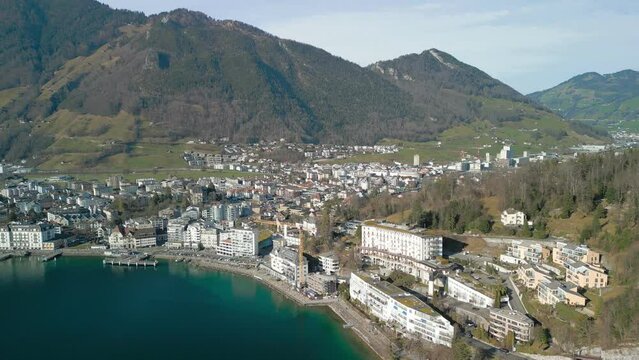 Panoramic aerial view of Brunnen and  Ingenbohl, Switzerland