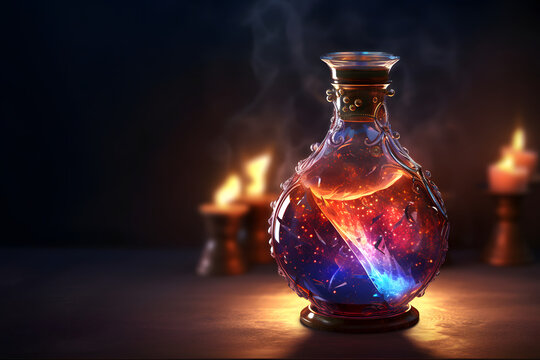 Magic Potion bottle old glass jar  super realistic 64k hyper quality