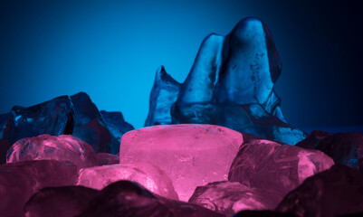 pink blue colored ice for product presentation podium