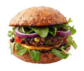Vegetarian Black Bean Burger Isolated on Transparent Background 