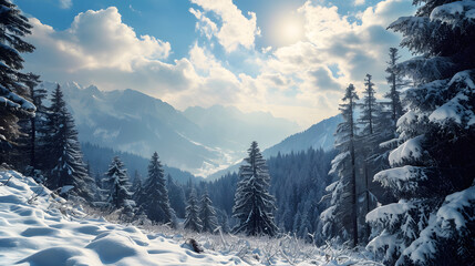Fototapeta na wymiar Winter landscape in mountain