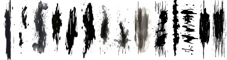Black grunge and paint stripe with splashes with mud effect. Brush stroke with drops blots...