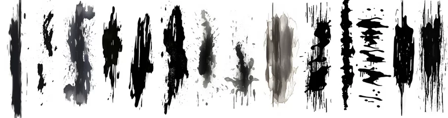  Black grunge and paint stripe with splashes with mud effect. Brush stroke with drops blots isolated. Black paintbrush with spray and splash effect © Riz