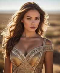 portrait of a beautiful woman with long wavy hair