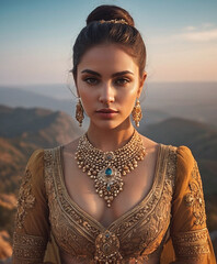 portrait of a woman wearing gold and jewelry
