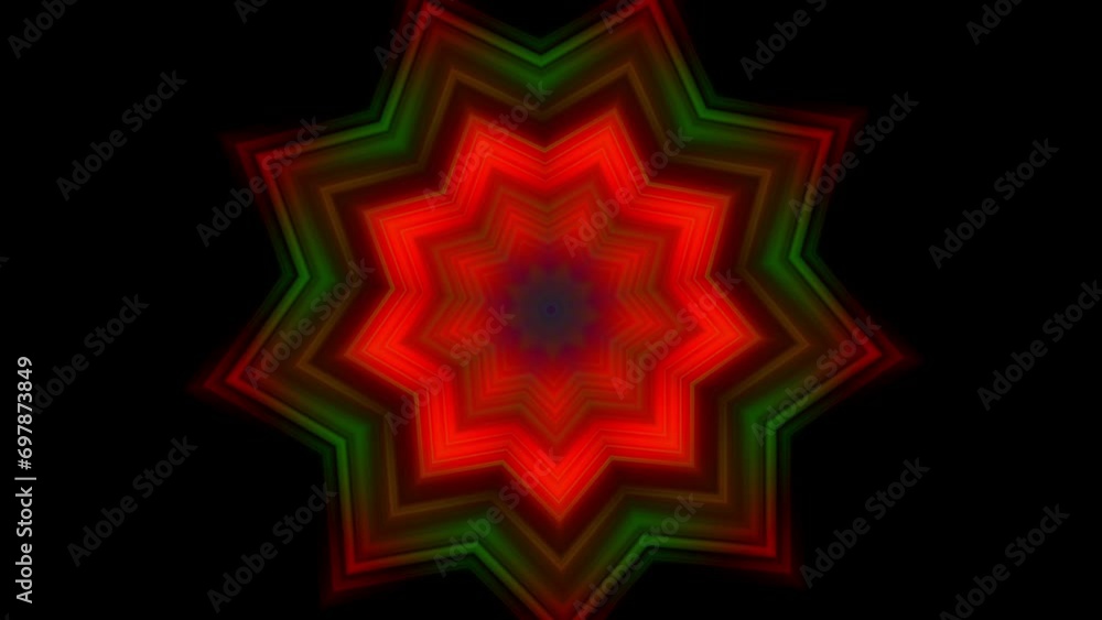 Poster geometric shapes and kaleidoscope patterns glowing in motion