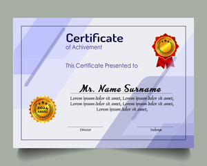 Certificate of achievement template set with gold badge and border, Appreciation and Achievement Certificate Template Design. Elegant diploma certificate template